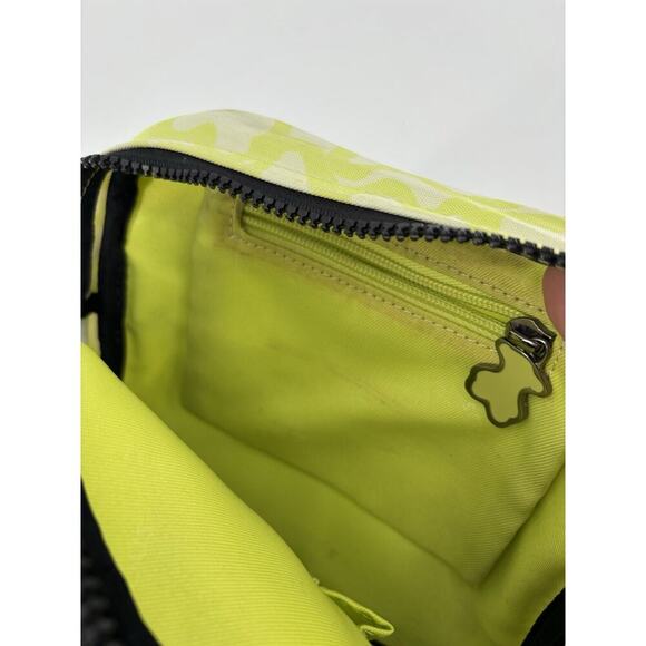 Tous Crossbody Bag Lime Green White Kaos Messenger Nylon Zip Pockets Bear Charm - Picture 12 of 16